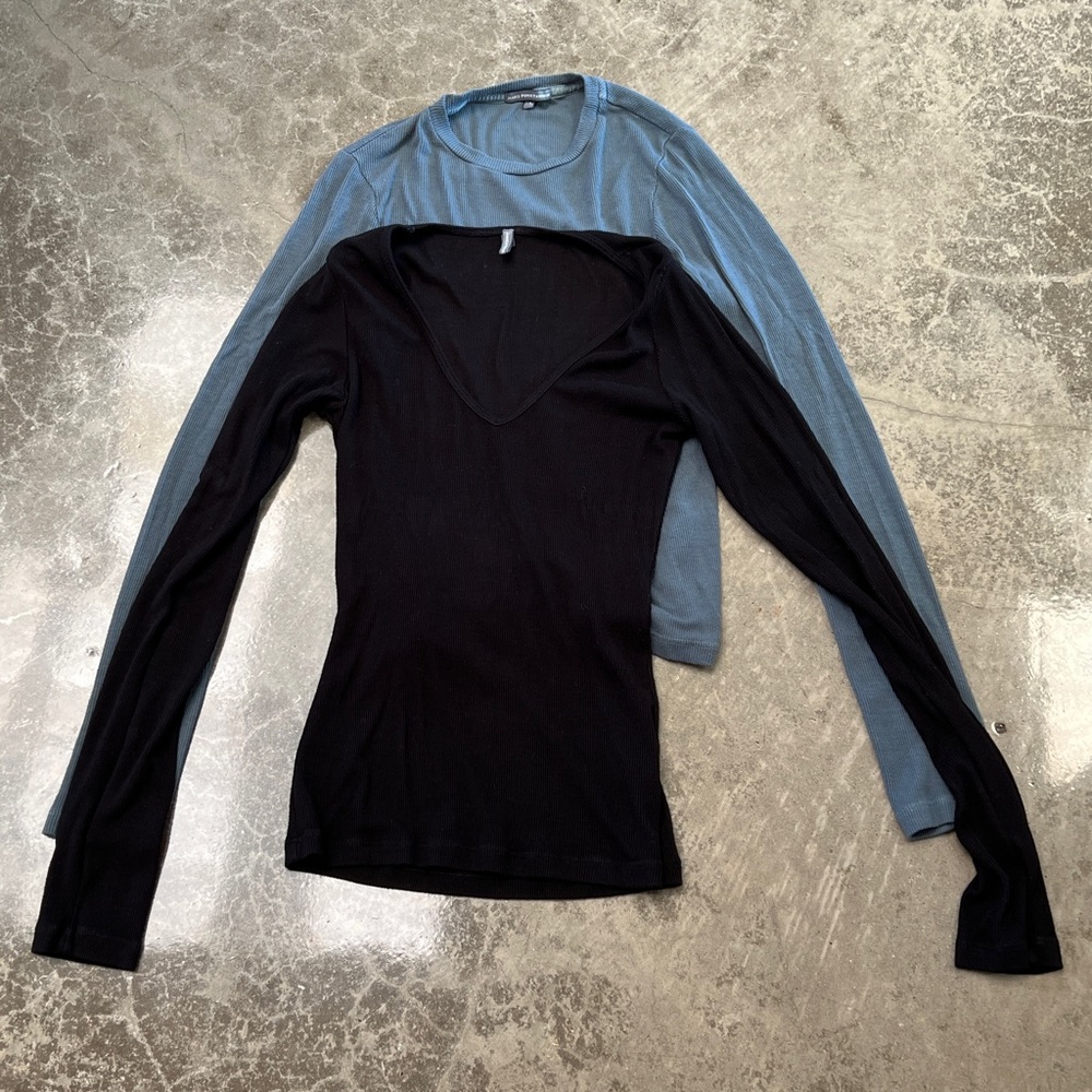 TWO James Perse long sleeve T’s sz 1 (S), black and grey.